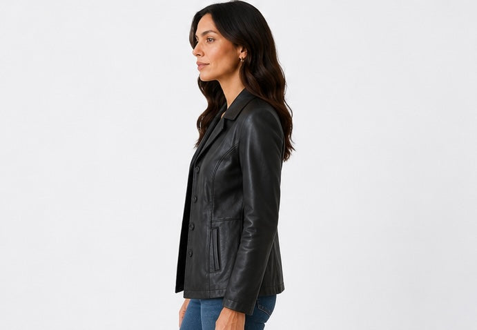 Women’s Classic Black Leather Blazer Jacket