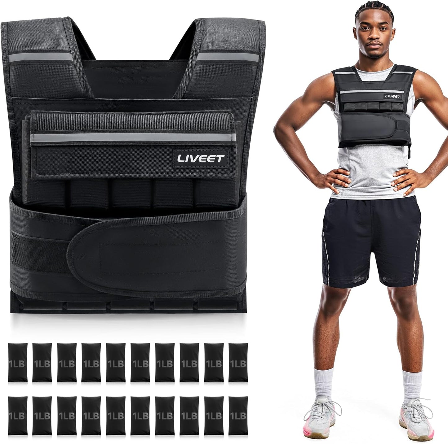 Liveet Adjustable Weighted Vest – 20 lb