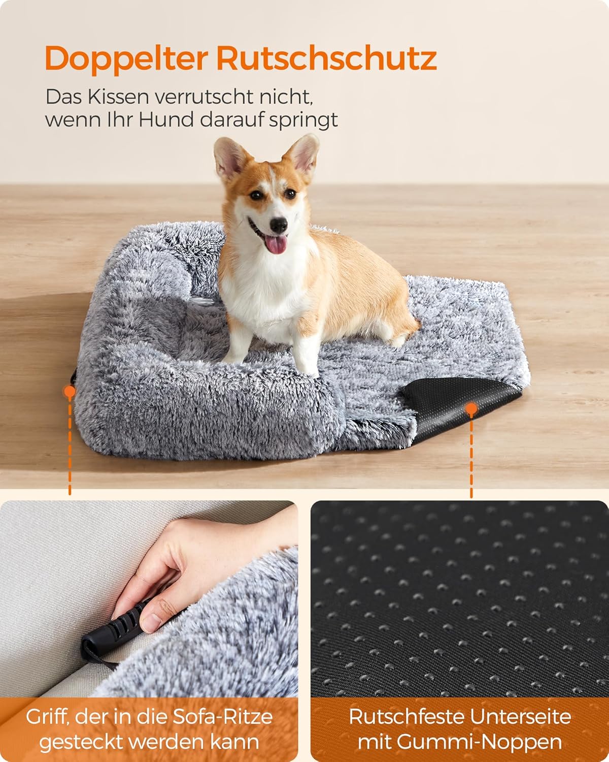 Feandrea Plush Sofa Dog Bed – Ombre Grey