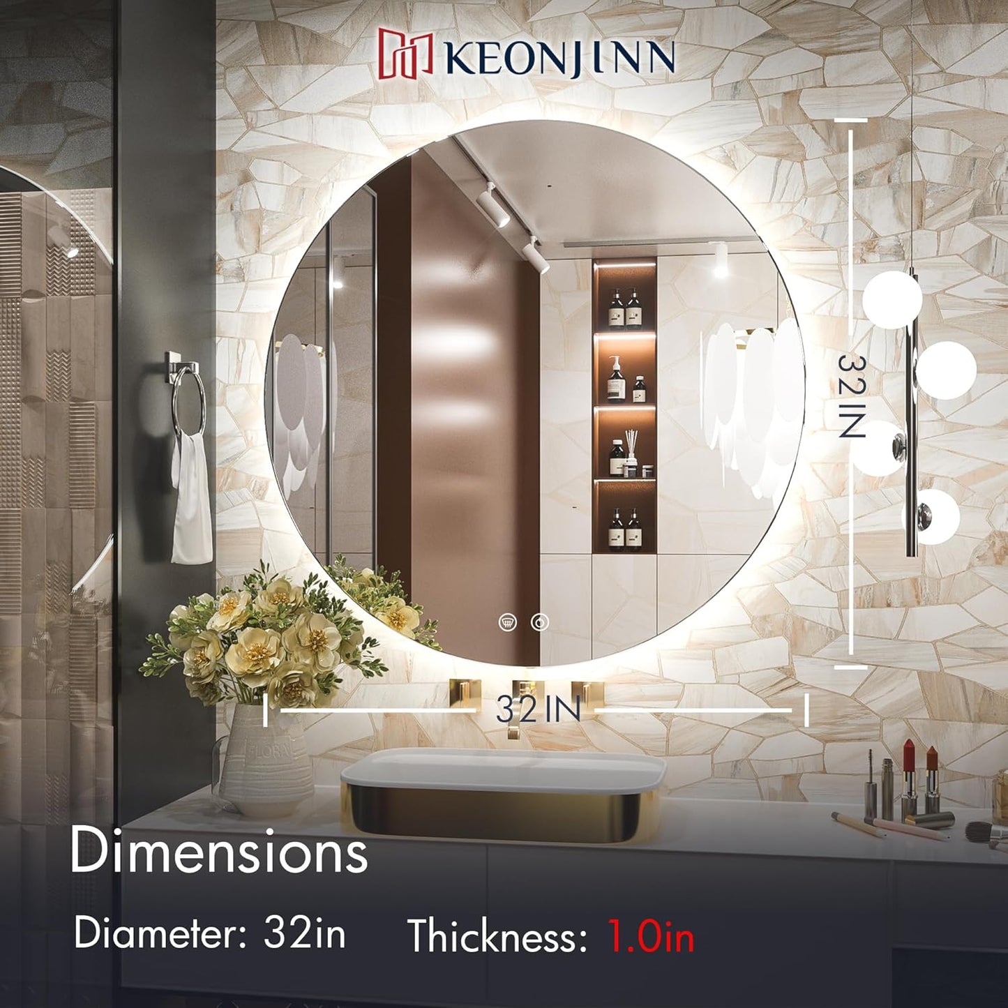 Keonjinn 32” Round LED Bathroom Mirror