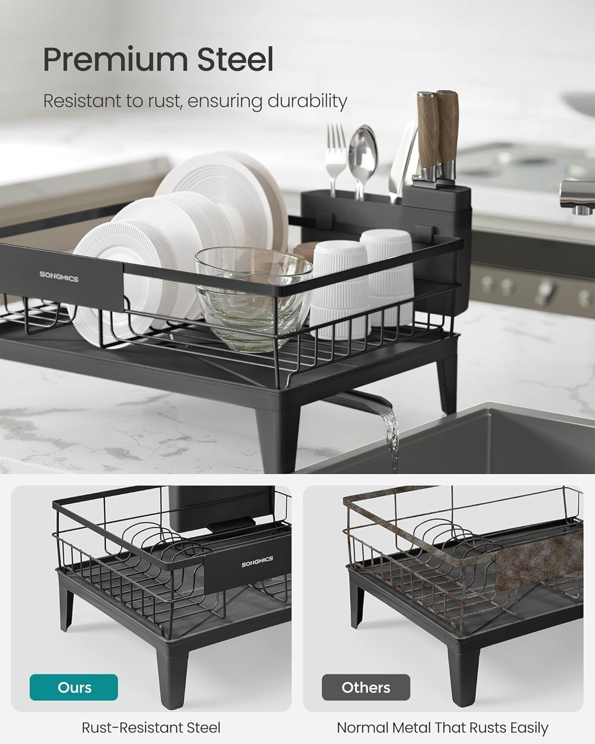 ✨ SONGMICS Compact Dish Drying Rack – Ink Black