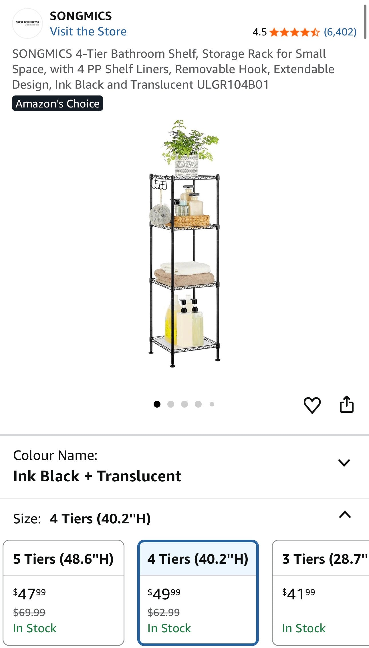 SONGMICS 4-Tier Powder-Coated Metal Storage Rack