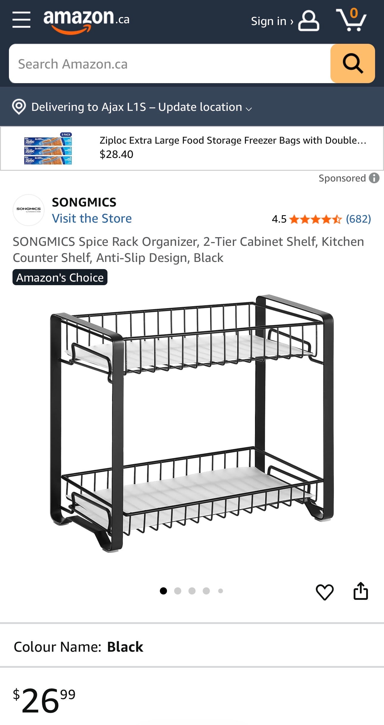SONGMICS 2-Tier Plastic Spice Rack Organizer