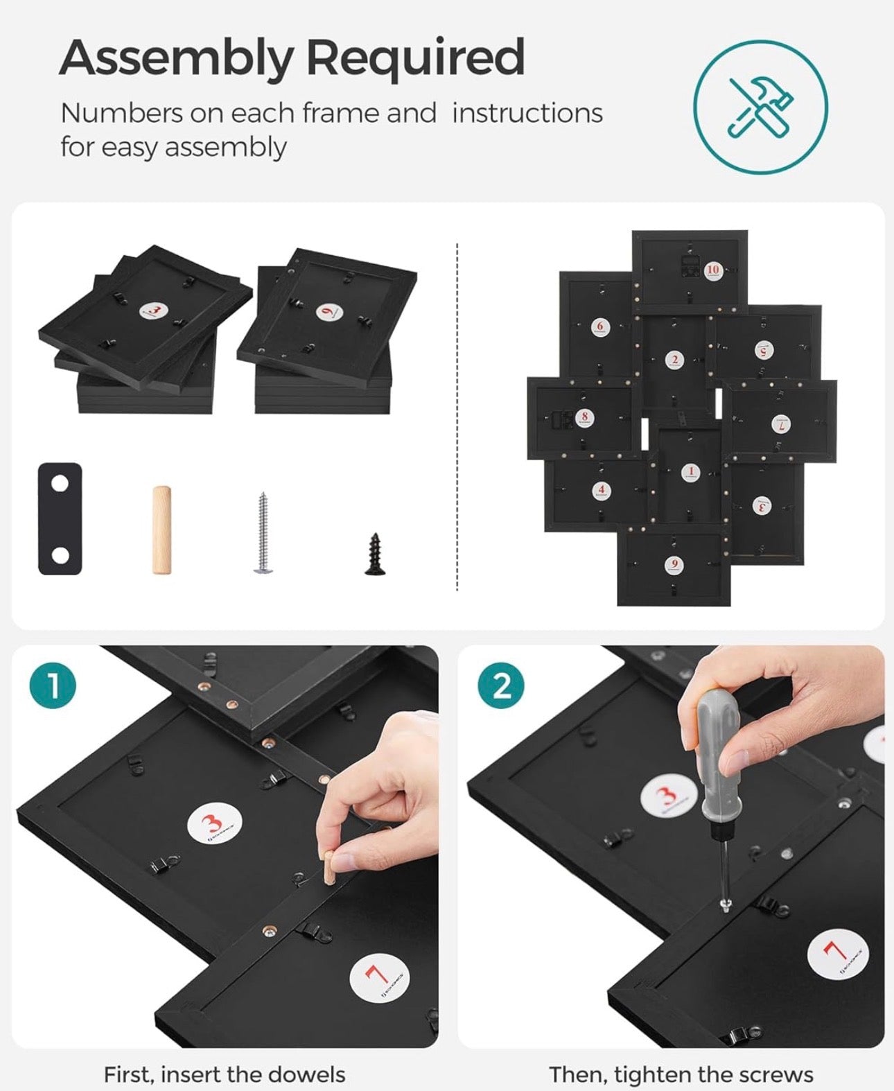 SONGMICS 10-Piece Ink Black Photo Frame Set – 4 × 6 Inch Collage