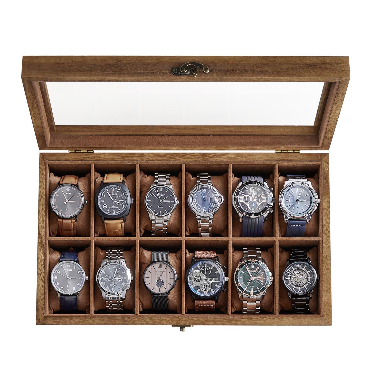 SONGMICS 12-Slot Wooden Watch Box – Rustic Walnut