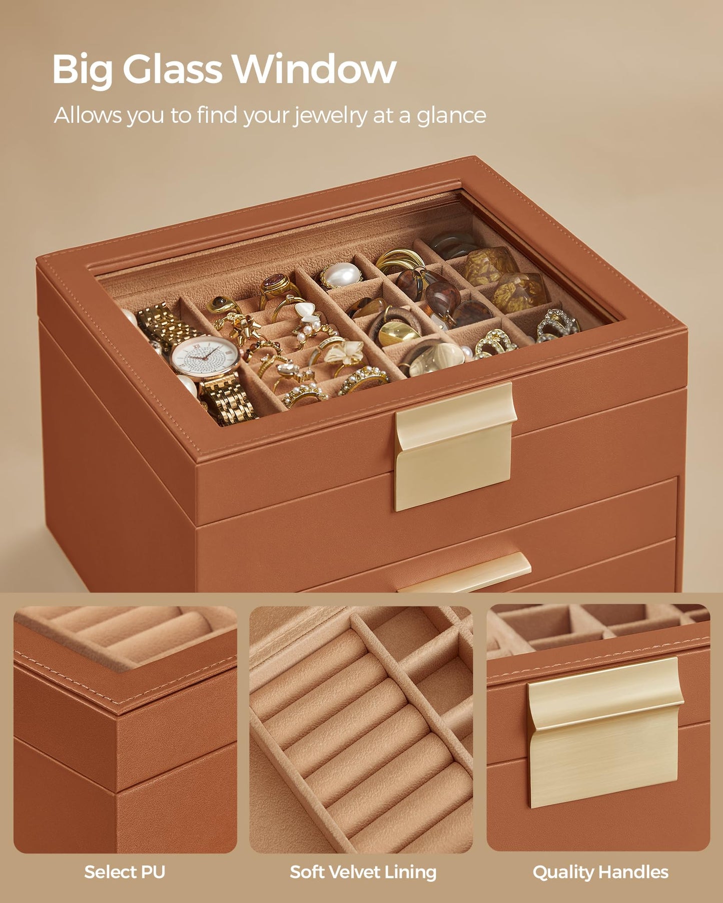 SONGMICS 3-Layer Jewelry Box