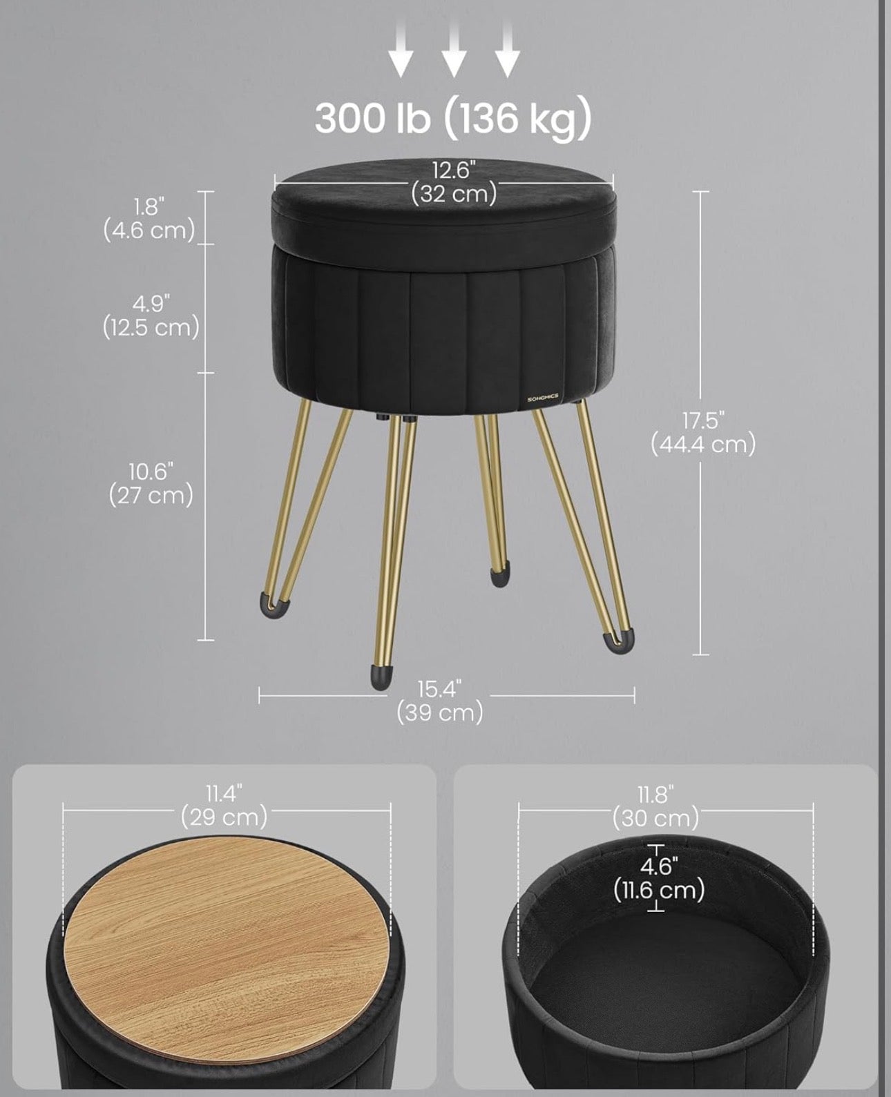 SONGMICS Velvet Round Storage Ottoman