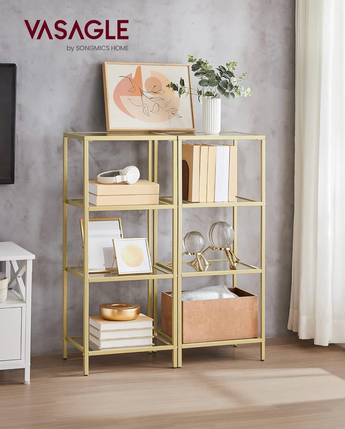 Modern Gold & Glass 4-Tier Display Shelf