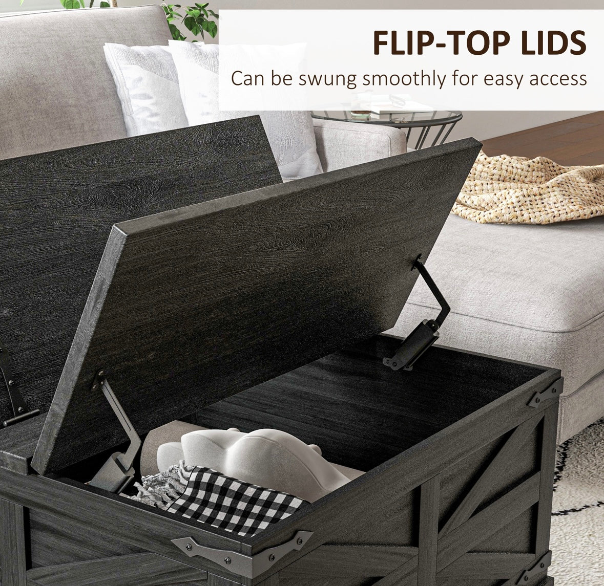 Farmhouse Lift-Top Coffee Table with Hidden Storage – Rustic Square Center Table with Flip-Top Design