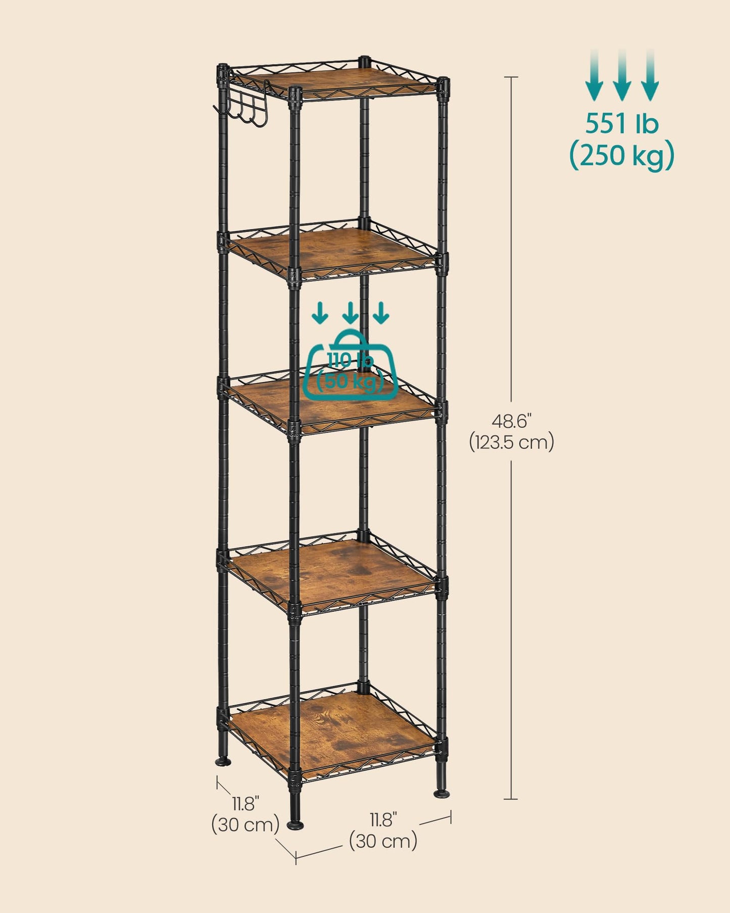 5-Tier Adjustable Metal Storage Shelf