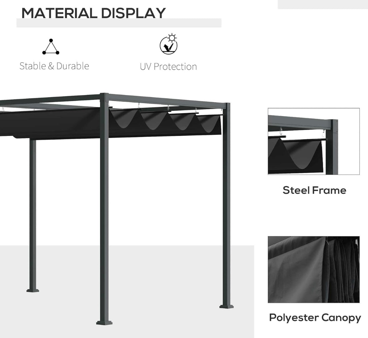 Outsunny 10×7 ft Retractable Pergola Gazebo — Heavy-Duty Metal Frame with Adjustable Canopy (Classic Grey)