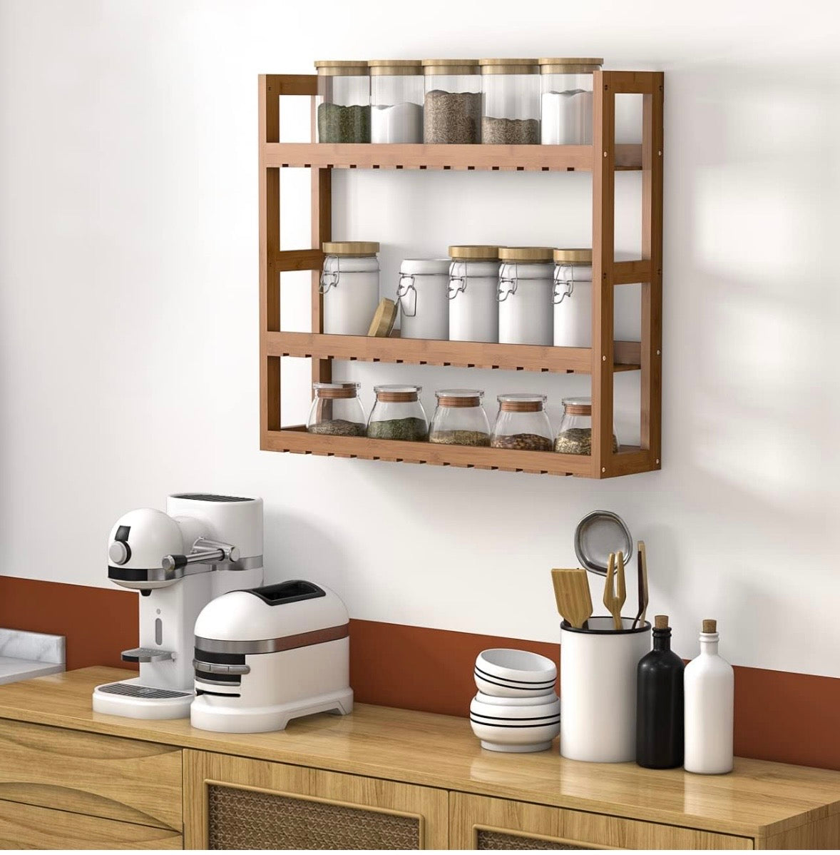 Domax 3-Tier Adjustable Bamboo Wall Shelf