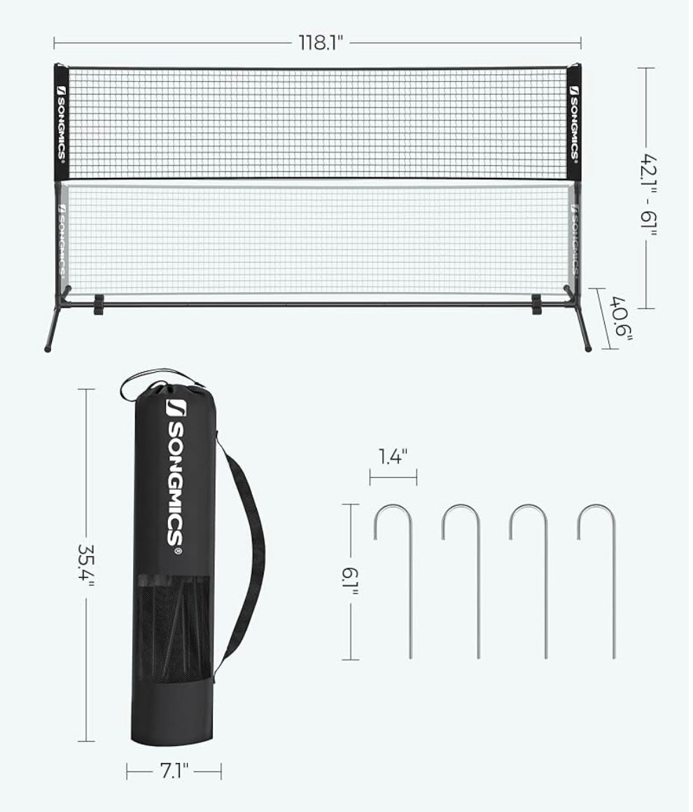 SONGMICS 10FT Adjustable Badminton & Multi-Sport Net Set – Portable Outdoor Game Kit (Black)