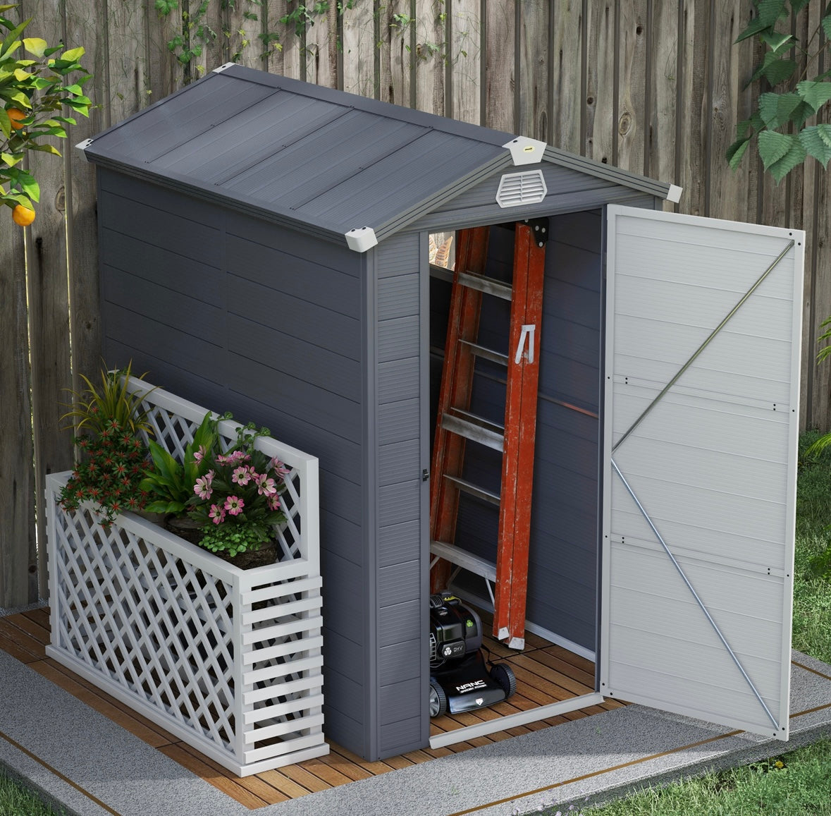 Waterproof Recycled Plastic Outdoor Storage Shed – Reinforced Garden Tool Shed with Door, Window & Vents