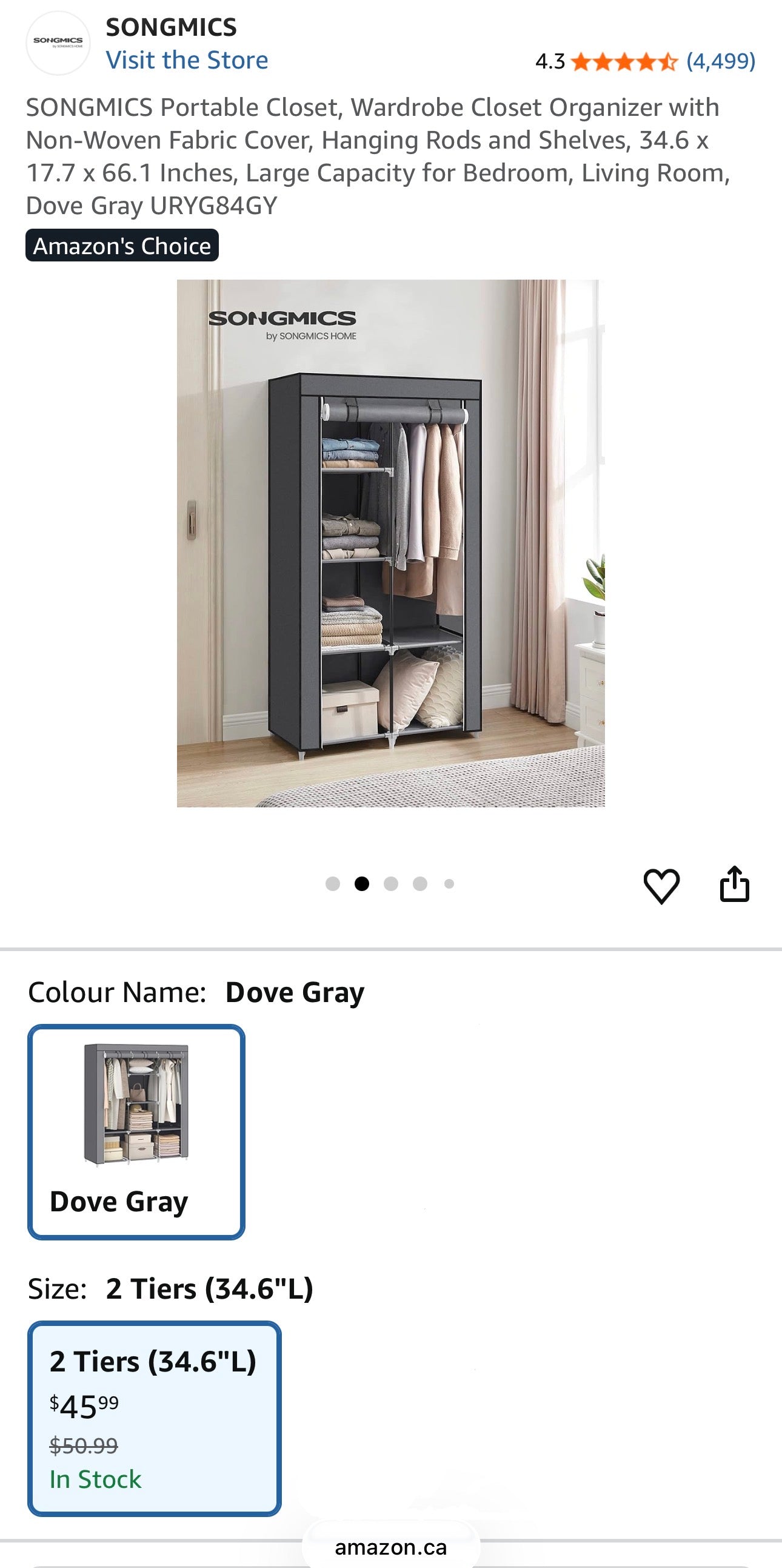 SONGMICS Portable Fabric Wardrobe Closet