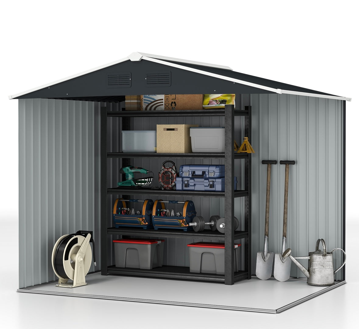 Outsunny 8×6 ft Metal Garden Storage Shed – Waterproof Steel Outdoor Tool Shed with Sliding Doors & Vents
