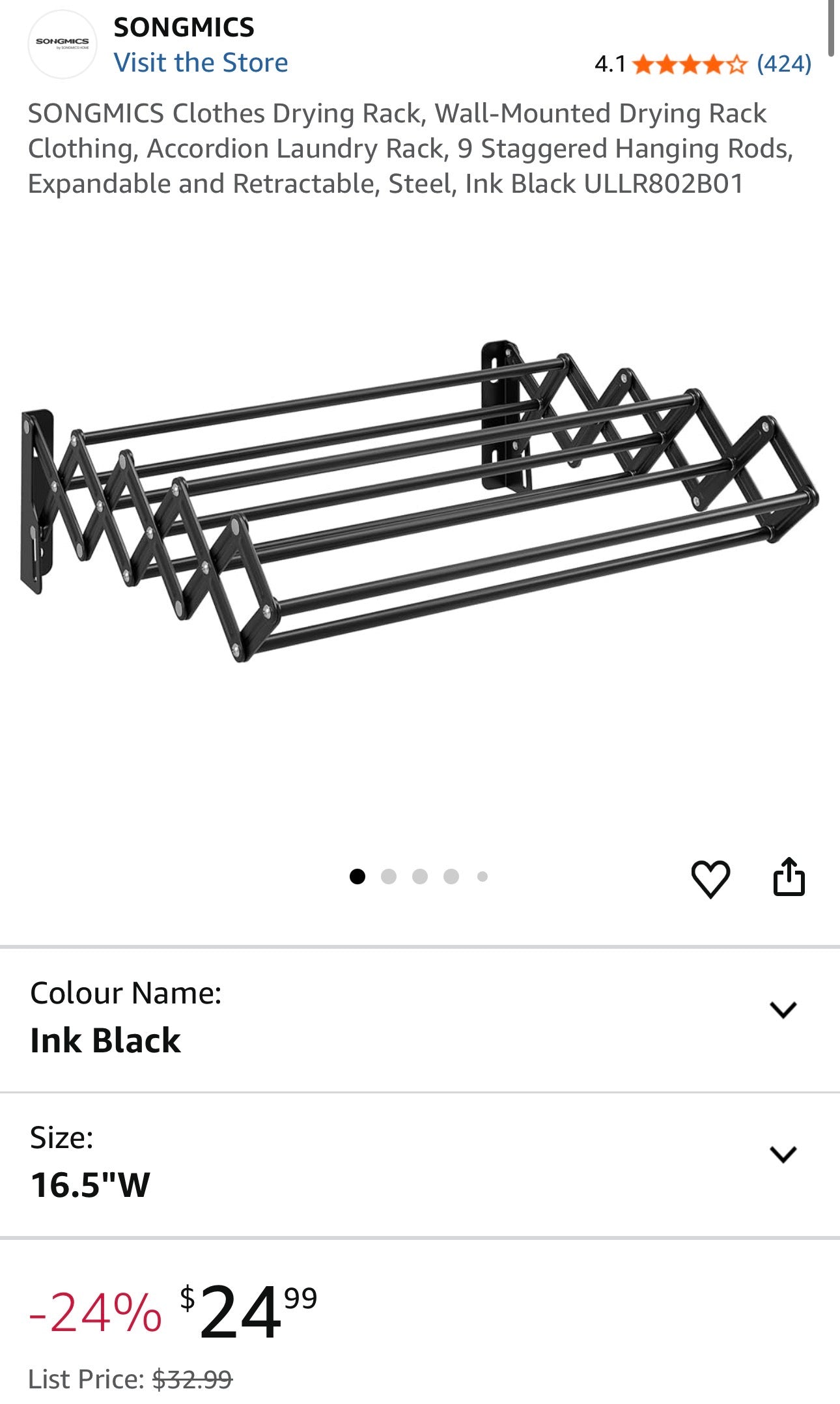 SONGMICS Wall-Mounted Folding Drying Rack