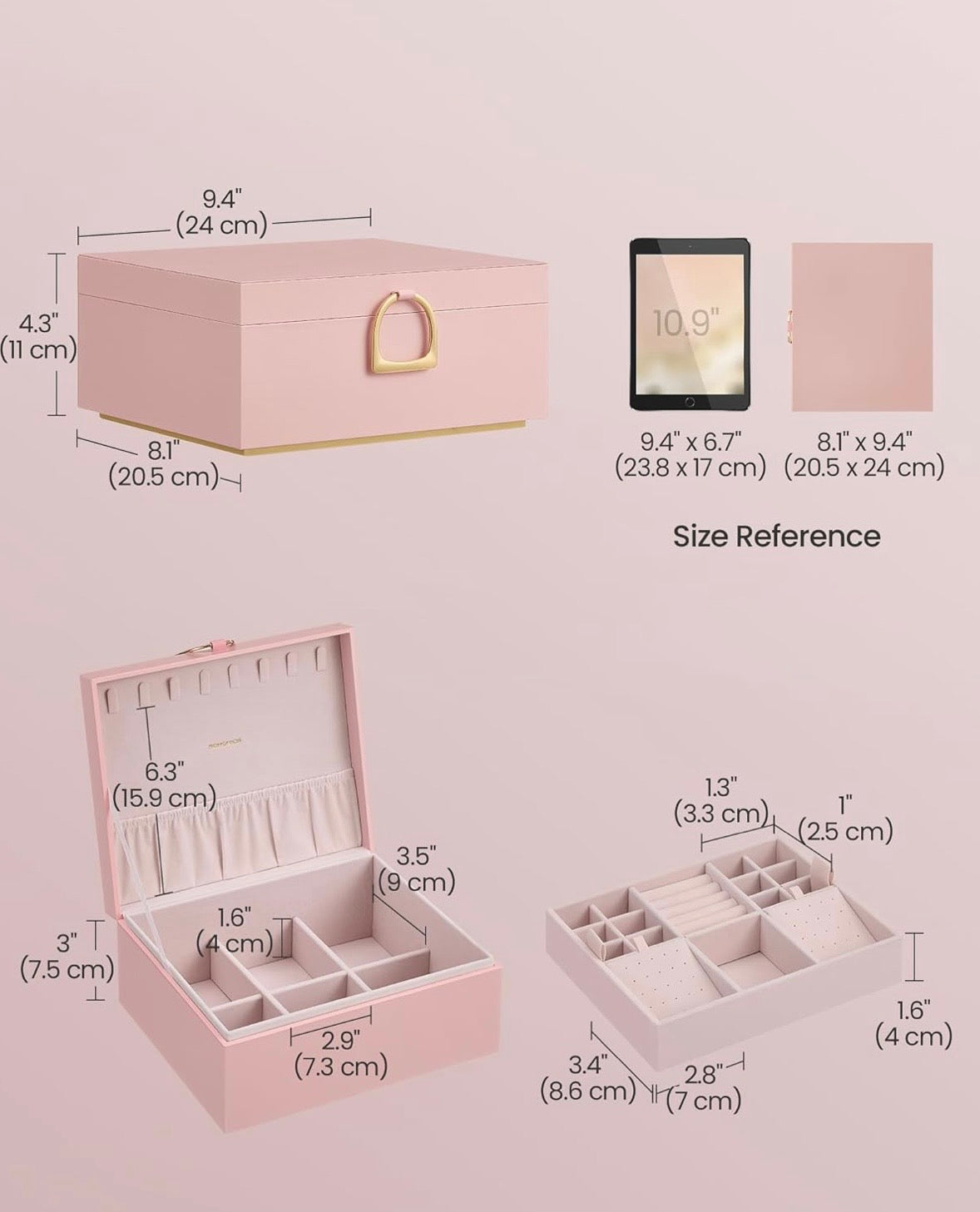 SONGMICS Elegant Jewelry Box – Jelly Pink & Gold