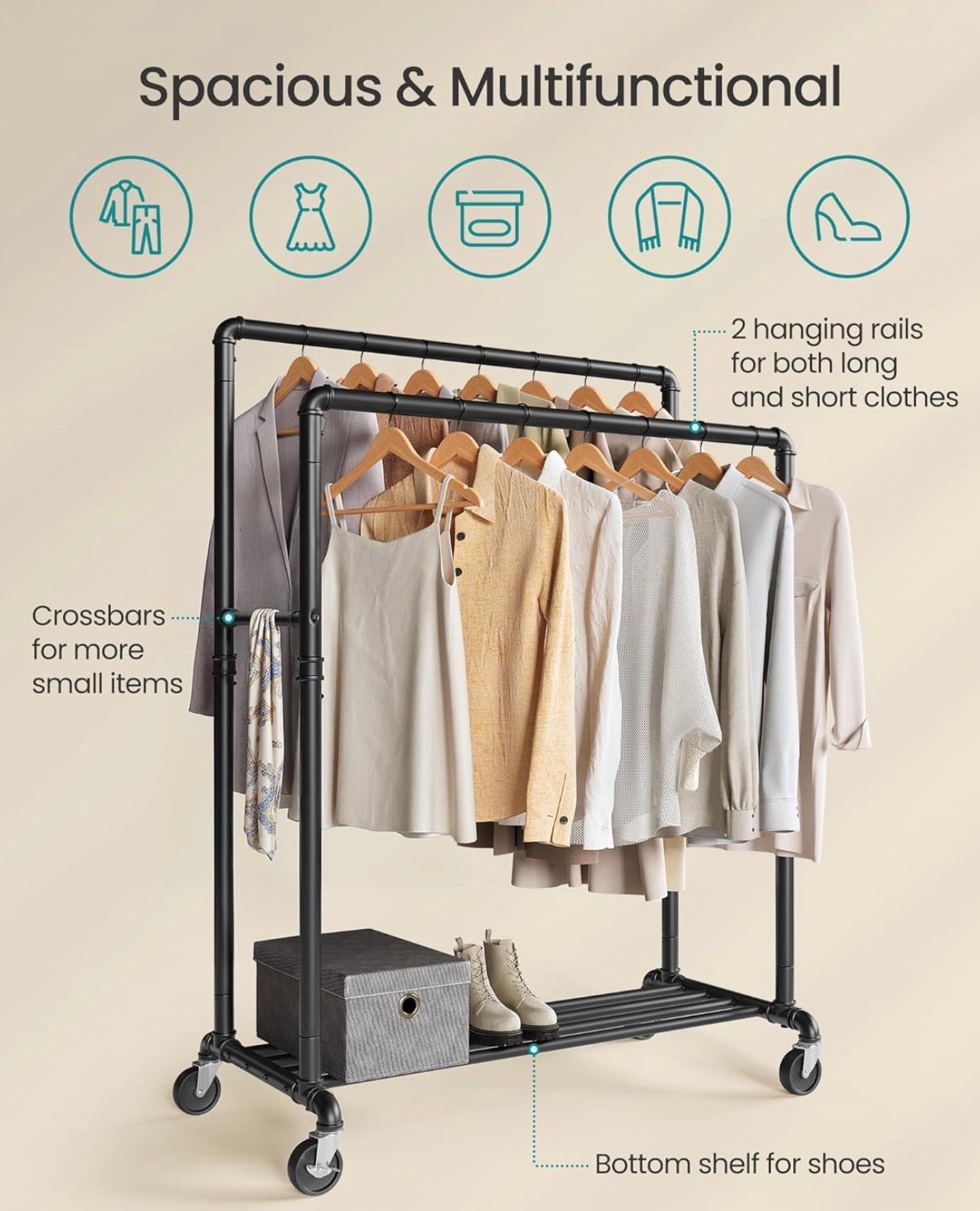 SONGMICS Industrial Double-Rail Garment Rack