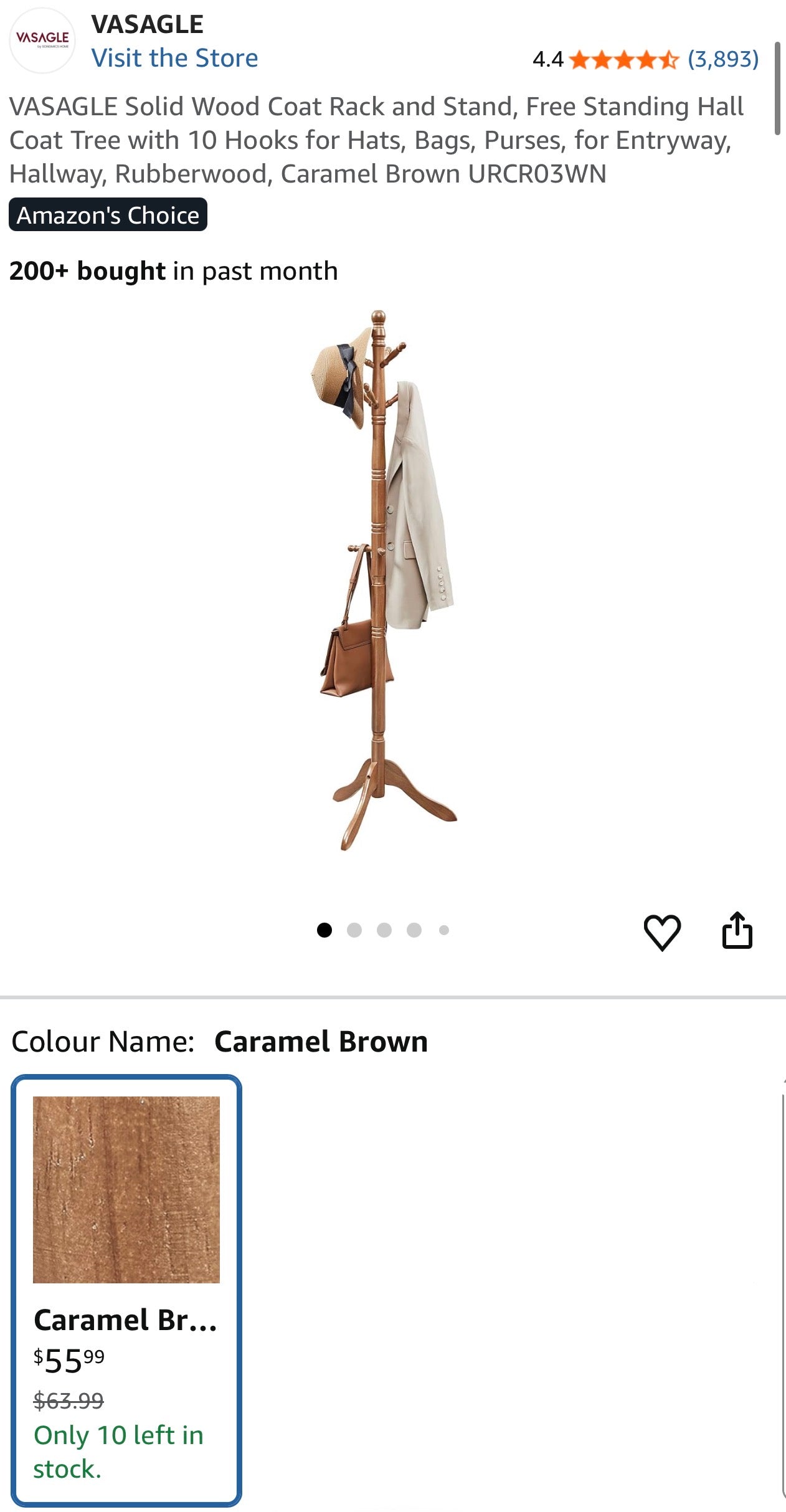 VASAGLE Solid Wood Freestanding Coat Rack
