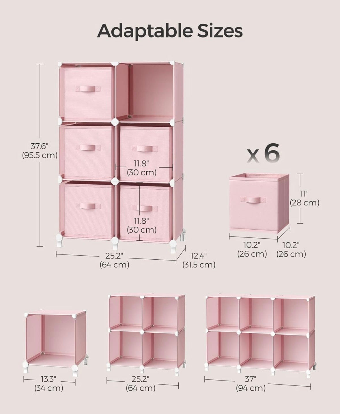SONGMICS 6-Cube Storage Organizer w/ Fabric Bins – Jelly Pink