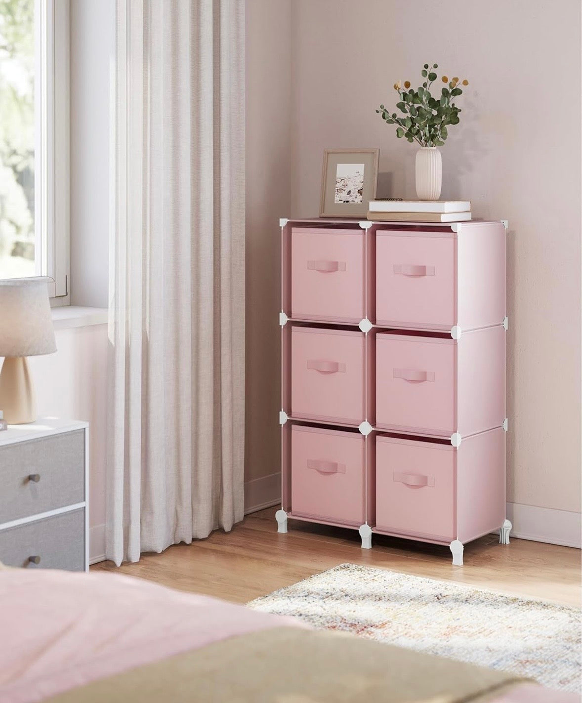 SONGMICS 6-Cube Storage Organizer w/ Fabric Bins – Jelly Pink