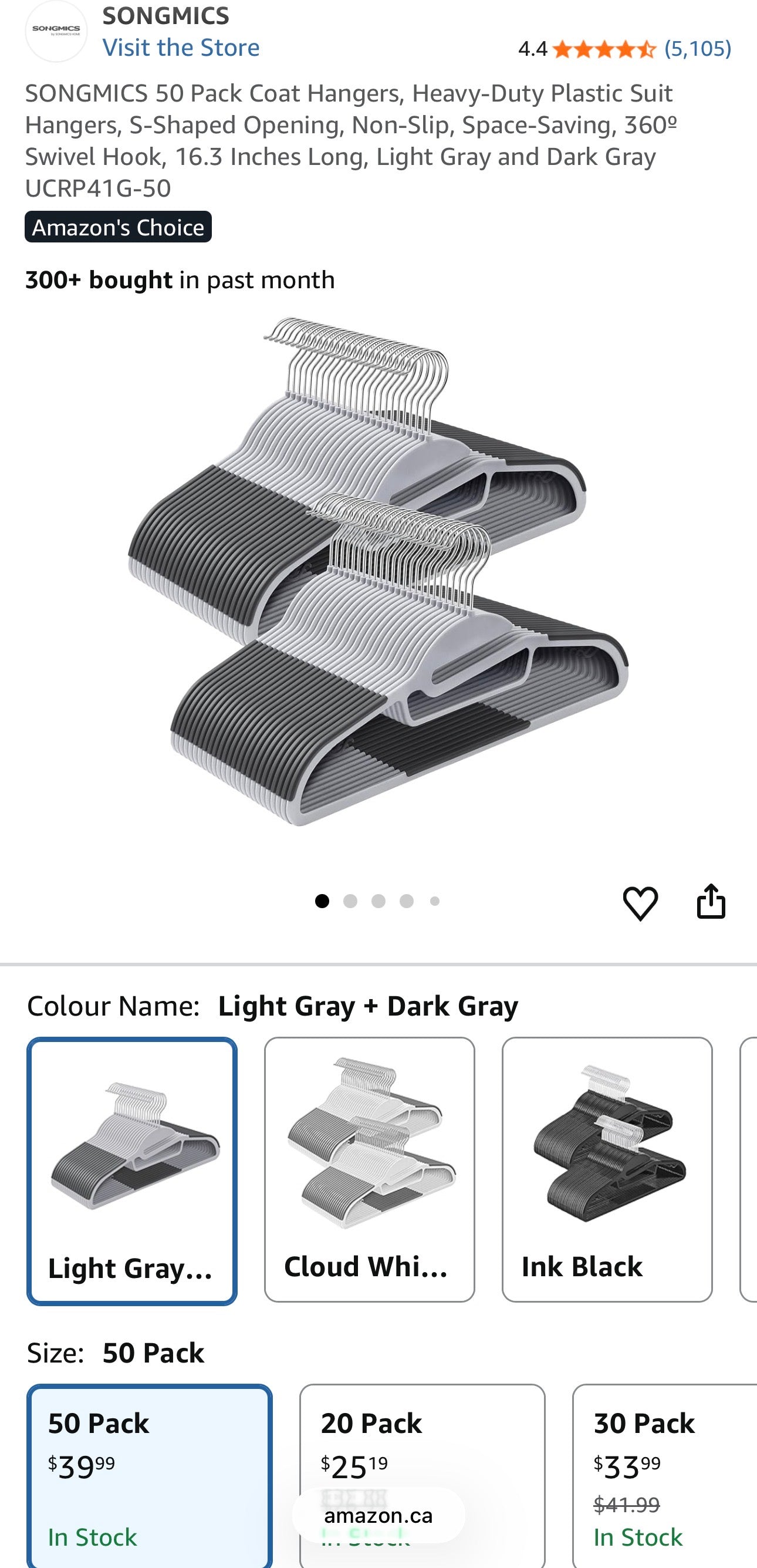 SONGMICS Slim Non-Slip Clothes Hangers (50 Pack)