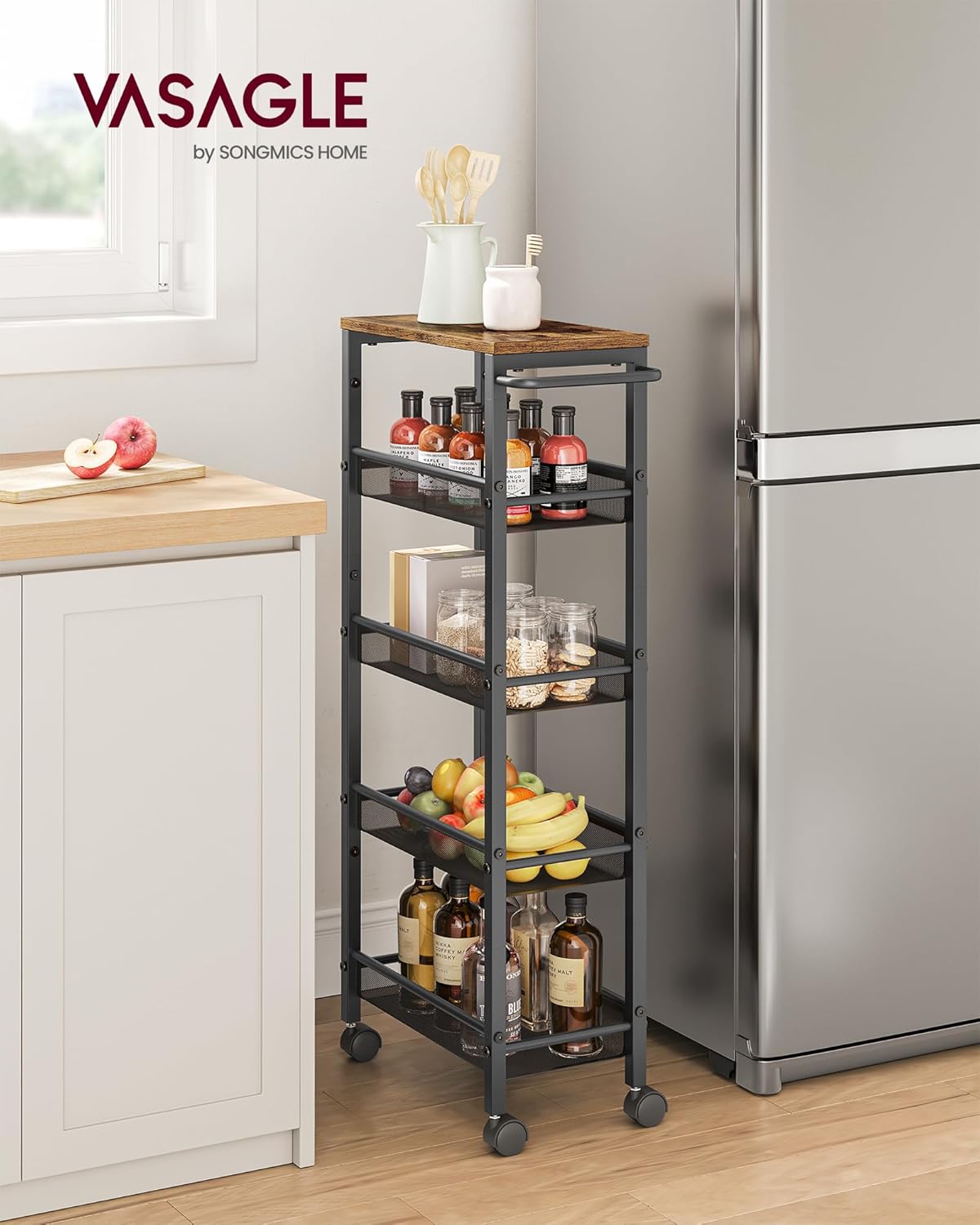VASAGLE 5-Tier Slim Rolling Storage Cart