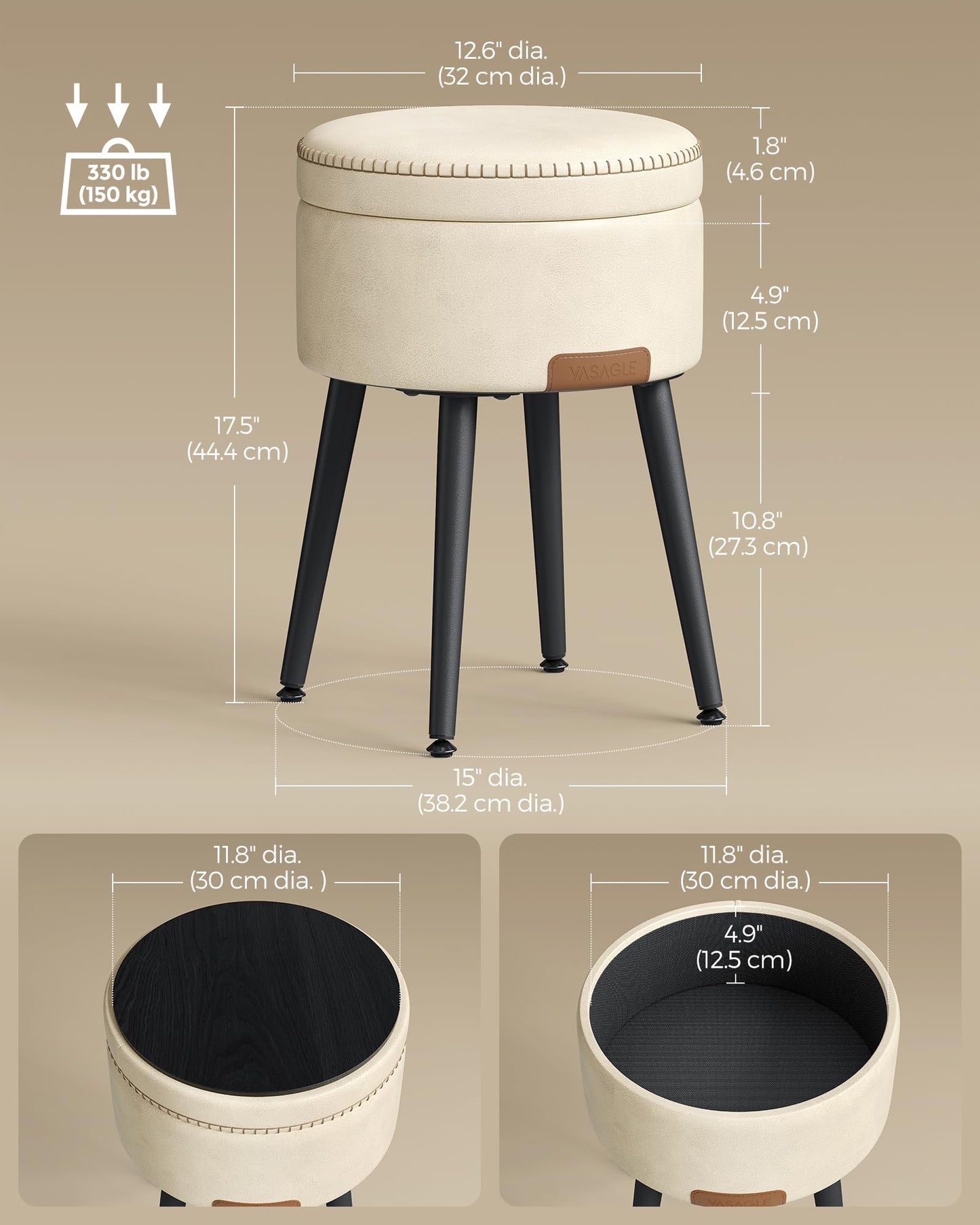 VASAGLE EKHO Storage Ottoman Stool