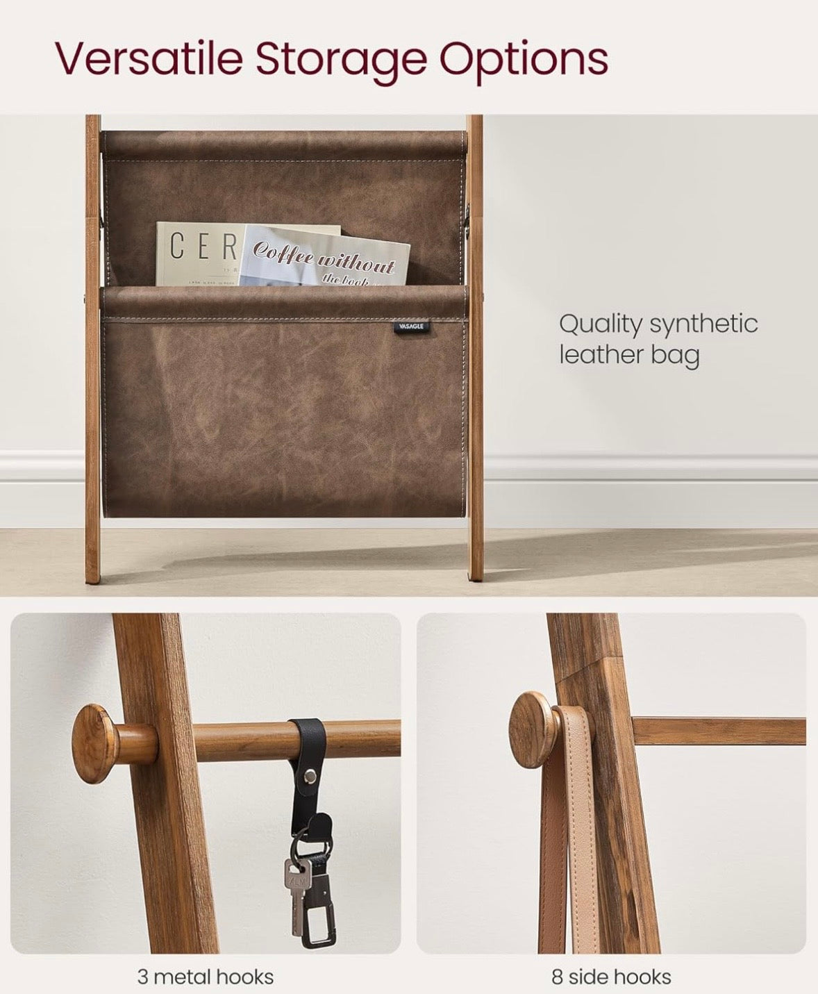 5-Tier Wooden Blanket Ladder with Hooks