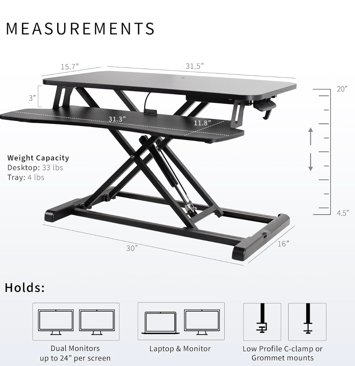 NEW – VIVO 32” Manual Standing Desk Riser – Adjustable Sit-to-Stand Workstation