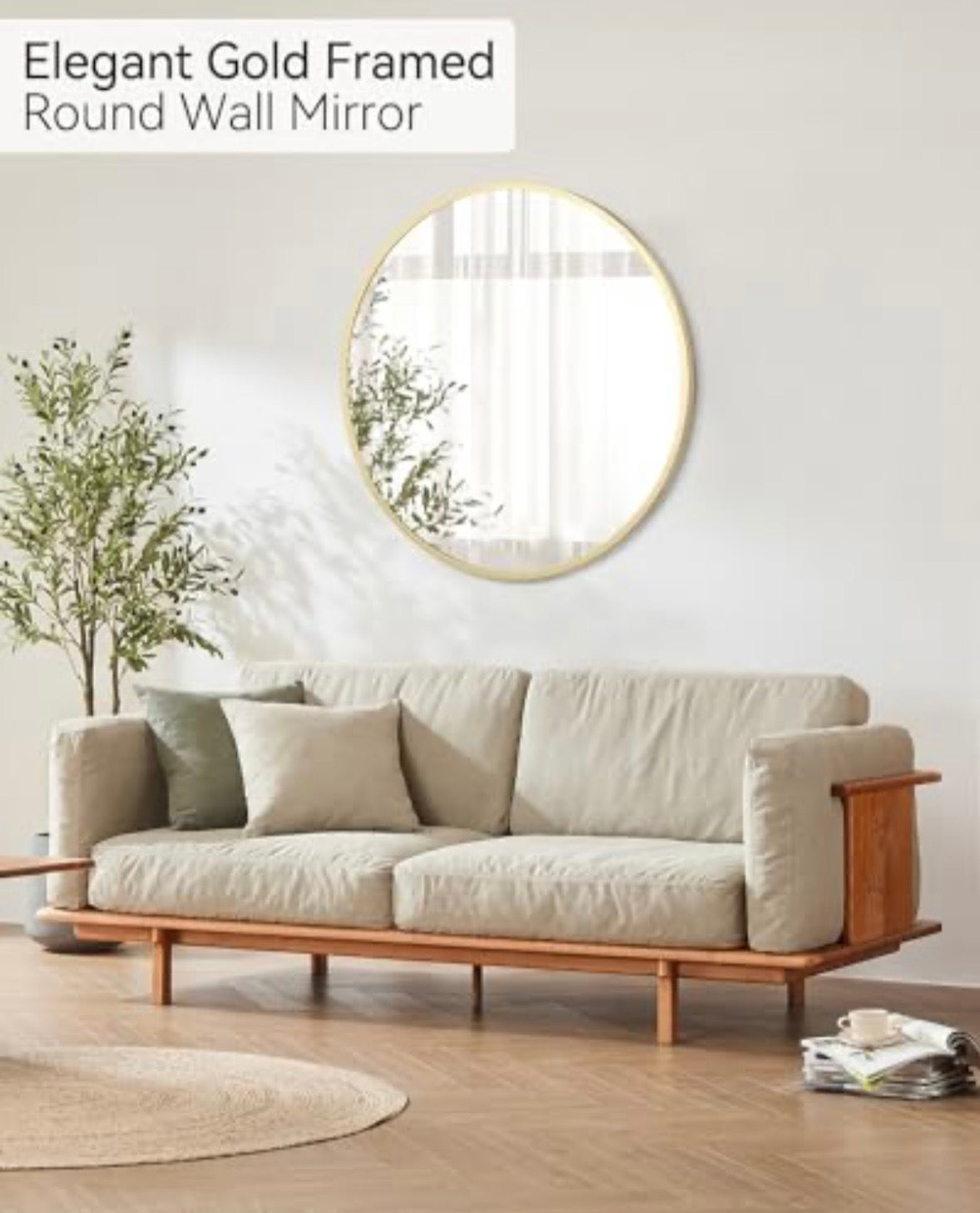 GARVEE 32” Gold Round Wall Mirror