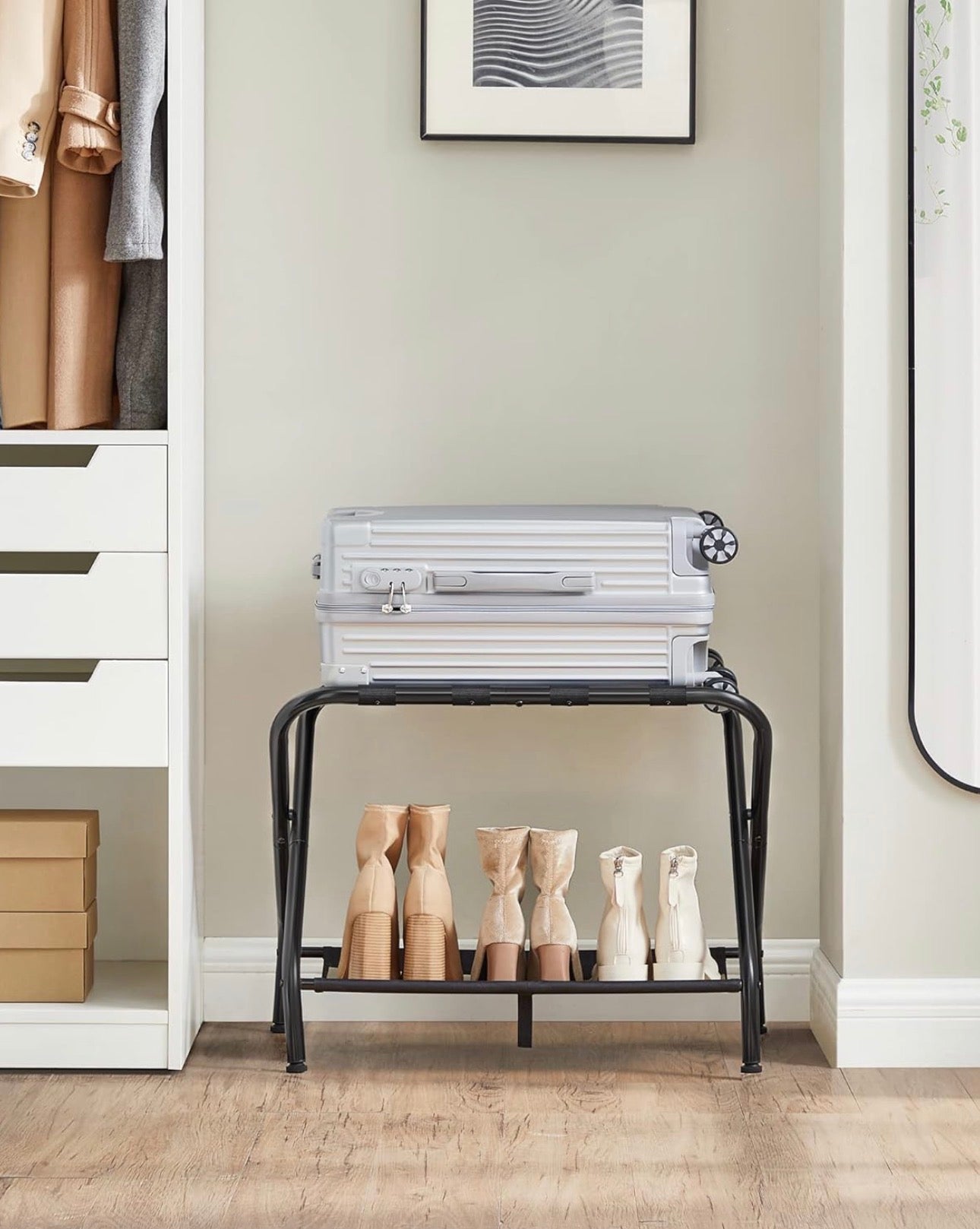SONGMICS Foldable Luggage Rack with Shelf