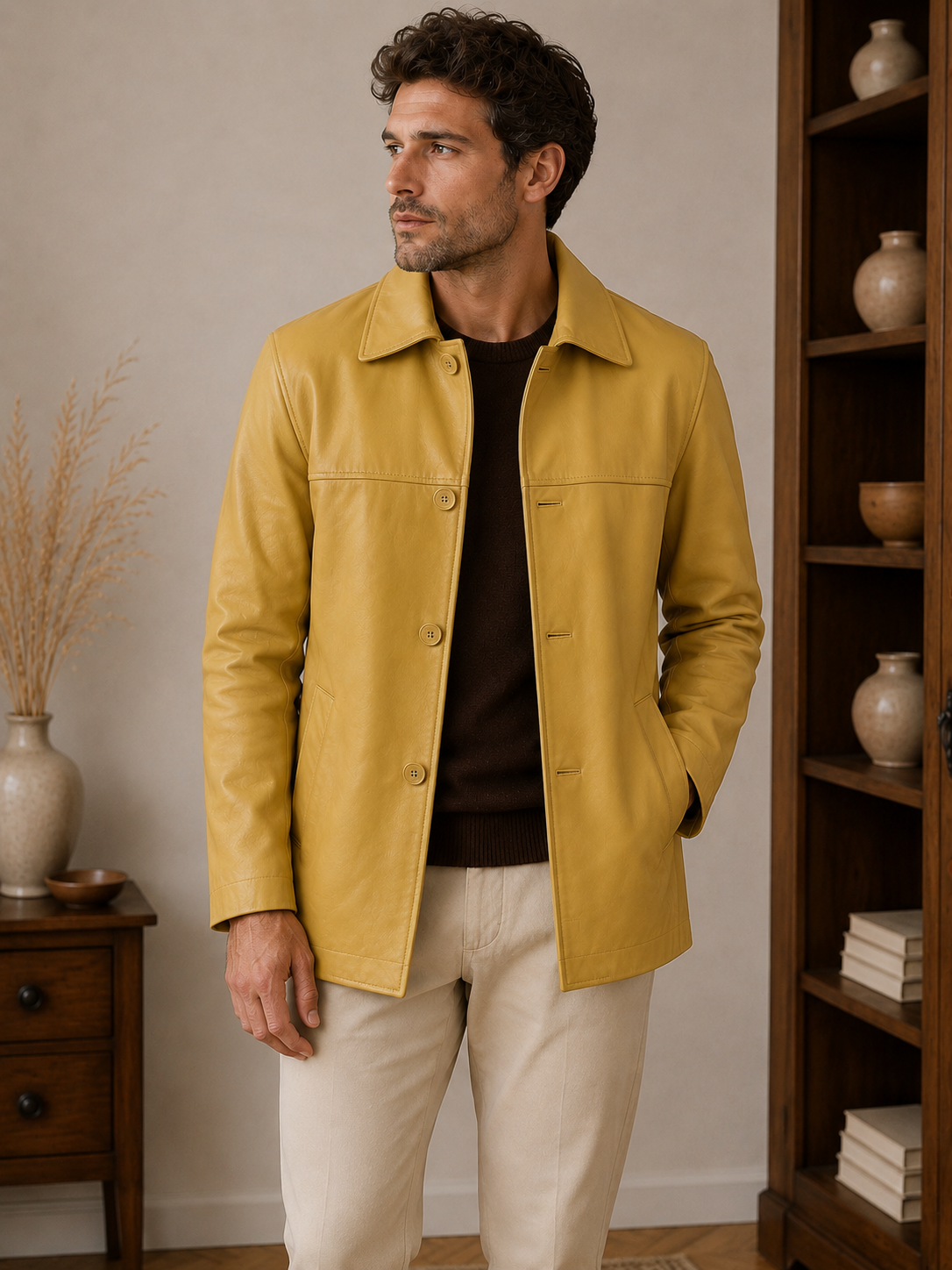 Men’s Premium Leather Mid Length Jacket