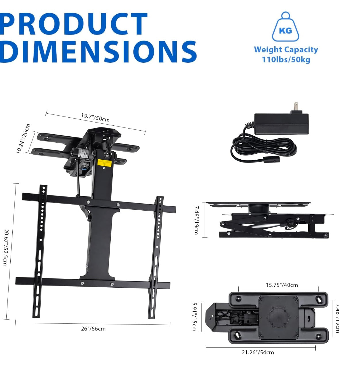 TOPSKY Motorized Ceiling TV Mount – Remote & App Controlled (32”–75”)