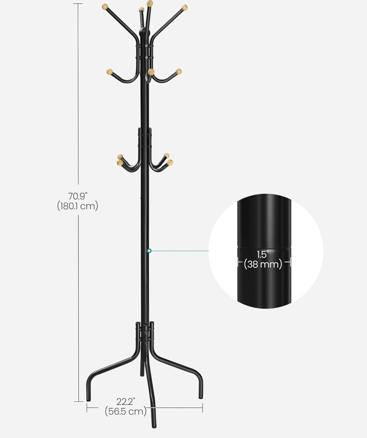 SONGMICS Freestanding Coat Rack – 12 Hook Metal Coat Tree