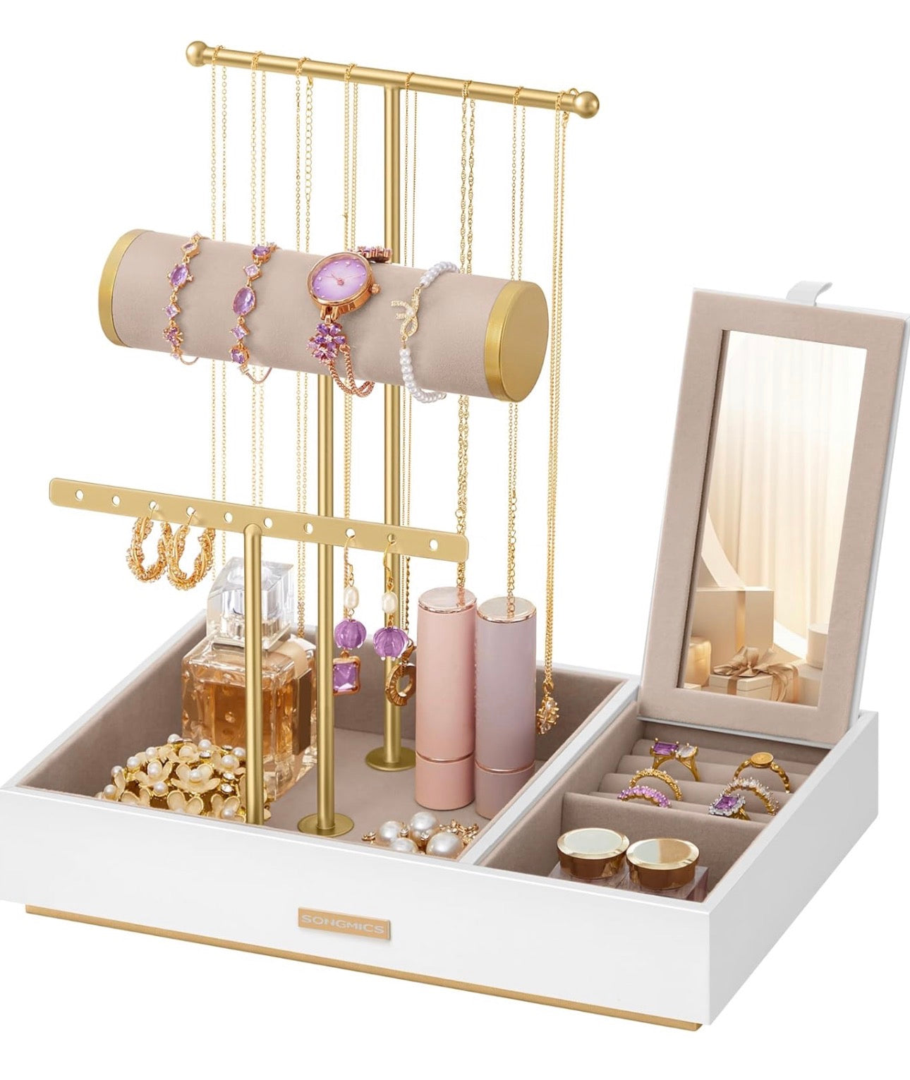 SONGMICS Jewelry Display Stand with Mirror