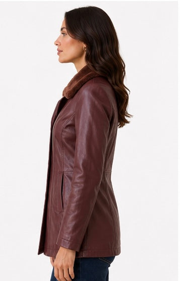 Women’s Leather Jacket with Faux Fur Collar