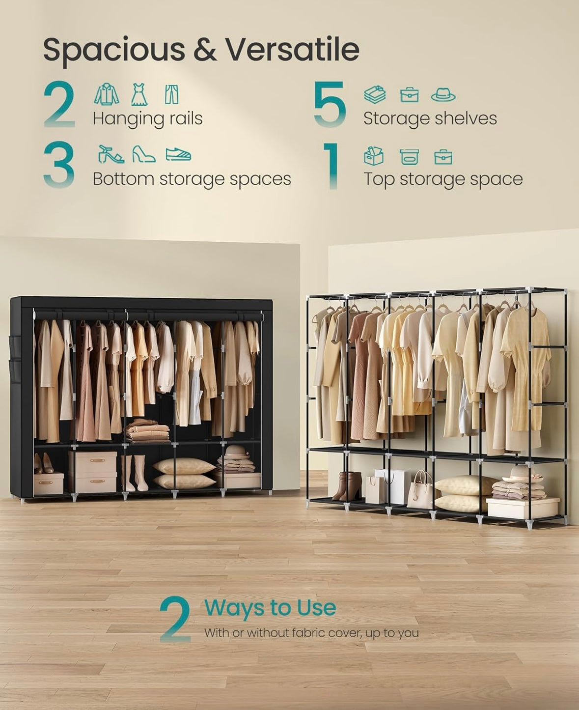 SONGMICS 5-Tier Portable Closet Organizer – Ink Black