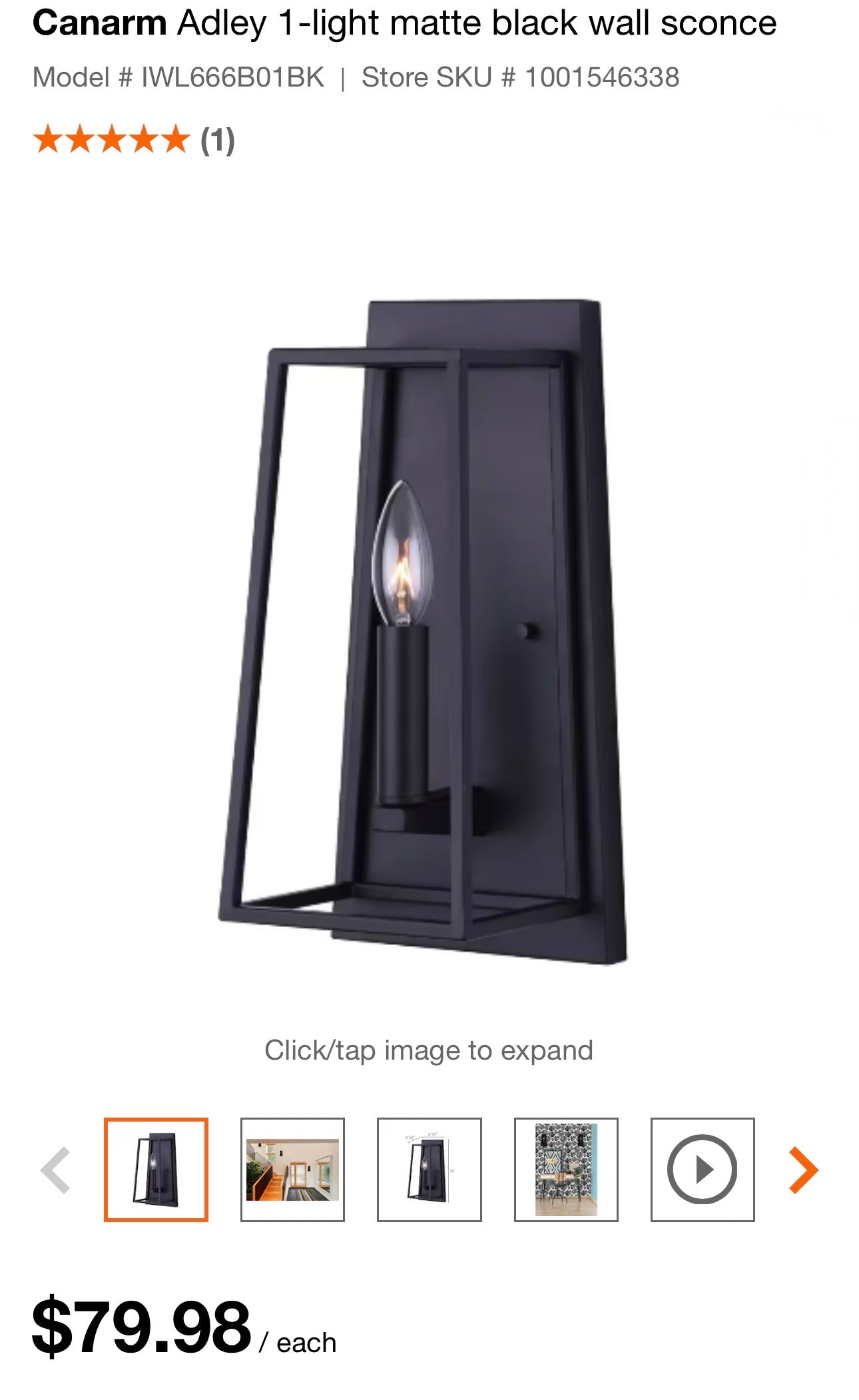 Progress Lighting – Adley Matte Black Wall Sconce