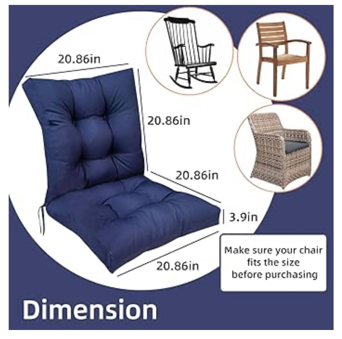 Outdoor Patio Chair Cushions with Back Support – Set of 2