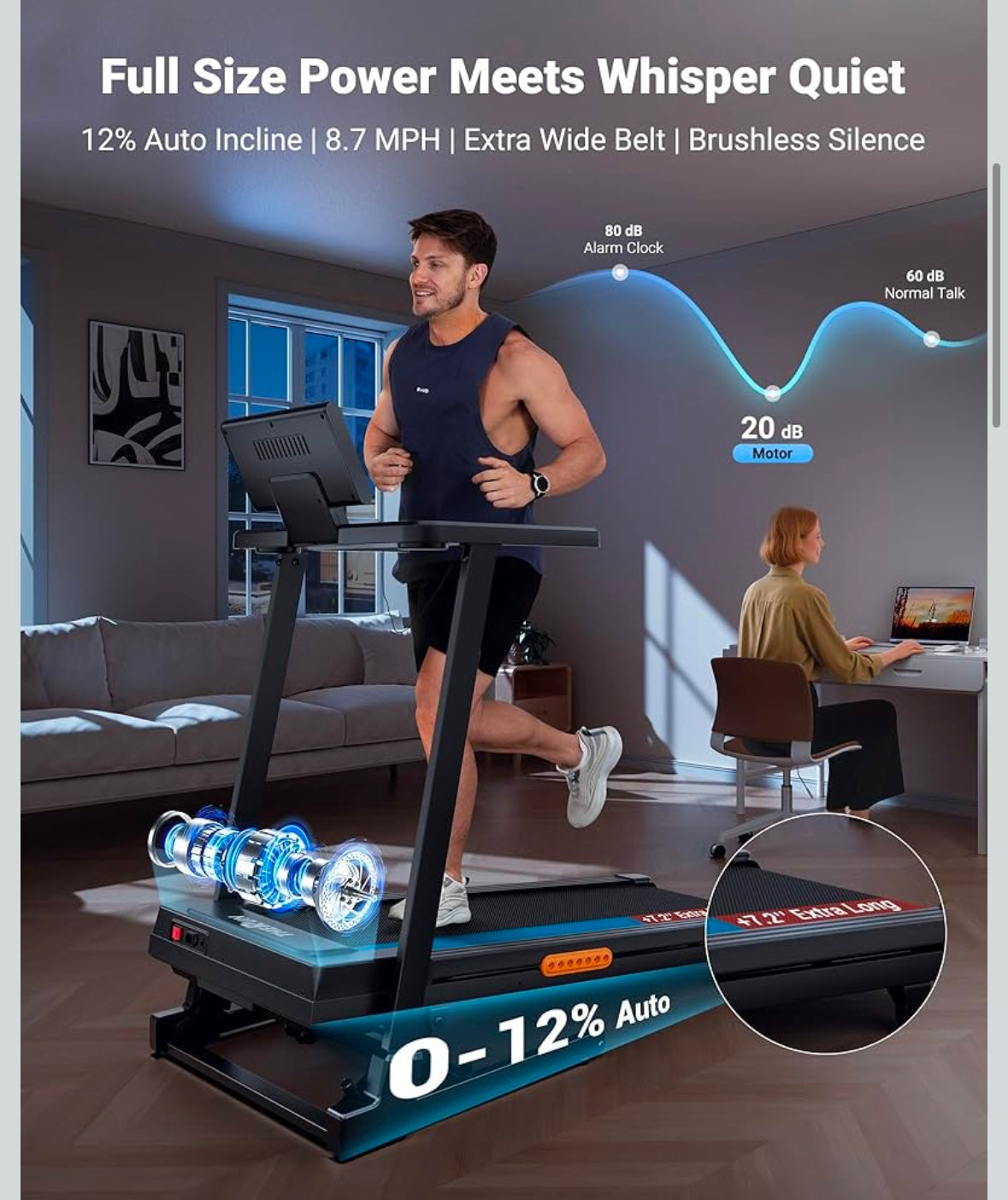 THERUN Auto Incline Folding Treadmill – 3.0 HP Brushless Motor