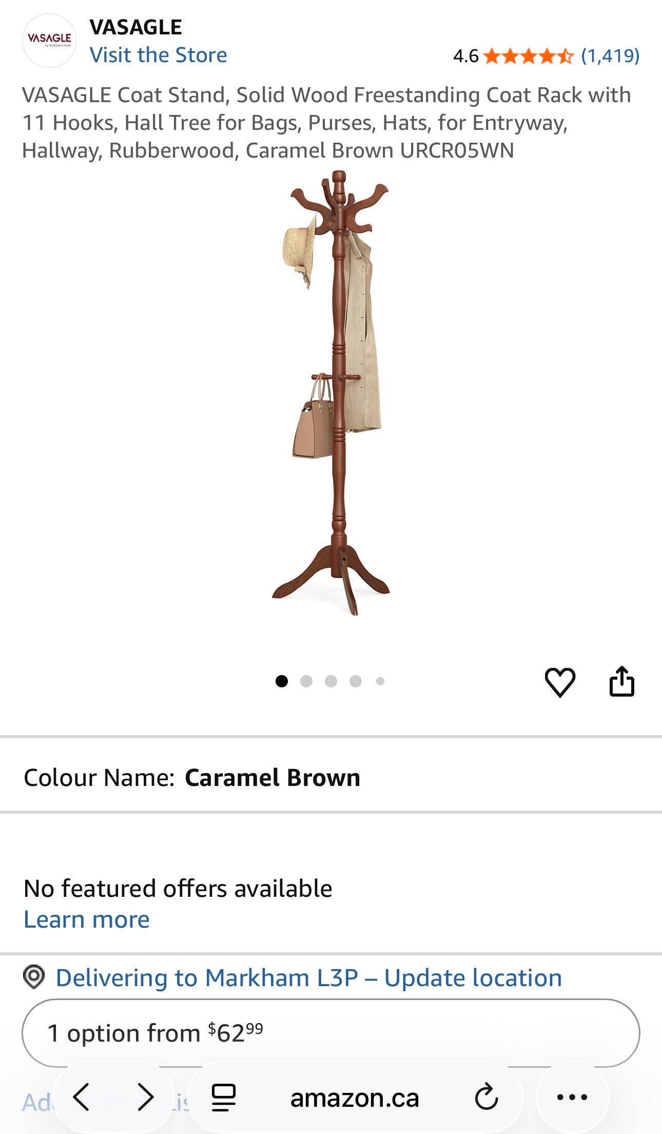VASAGLE Solid Wood Coat Rack