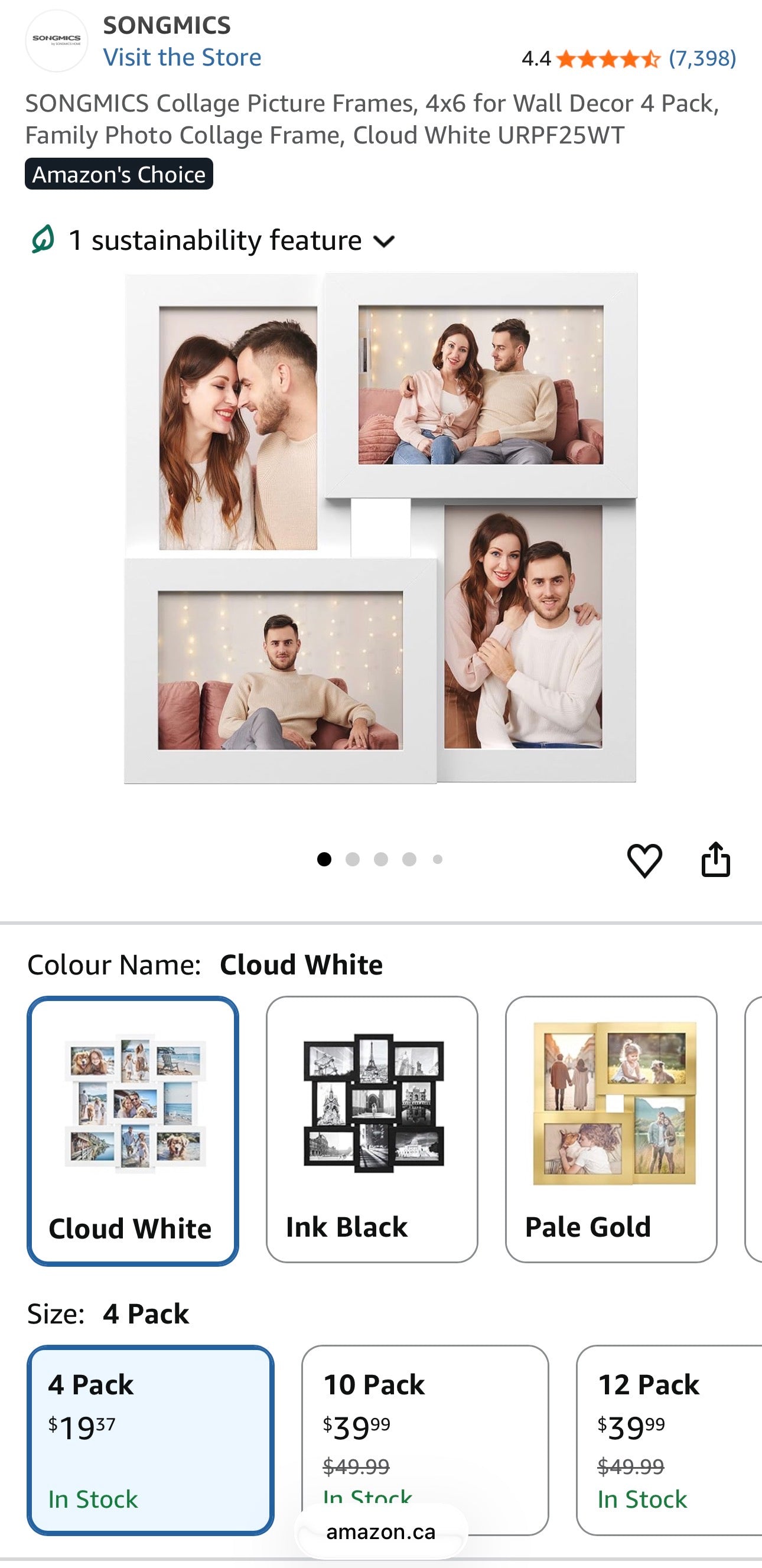 SONGMICS 4-Opening Collage Photo Frame – Cloud White