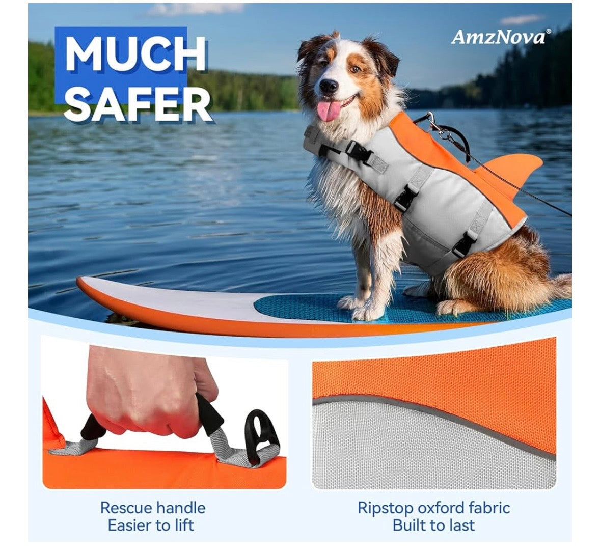 AMZNOVA Reflective Dog Life Jacket – Medium (Gray Only)