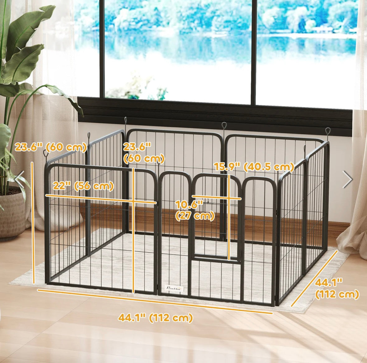 PawHut 8-Panel Foldable Pet Playpen – Indoor/Outdoor Metal Dog Fence with Door & Ground Stakes