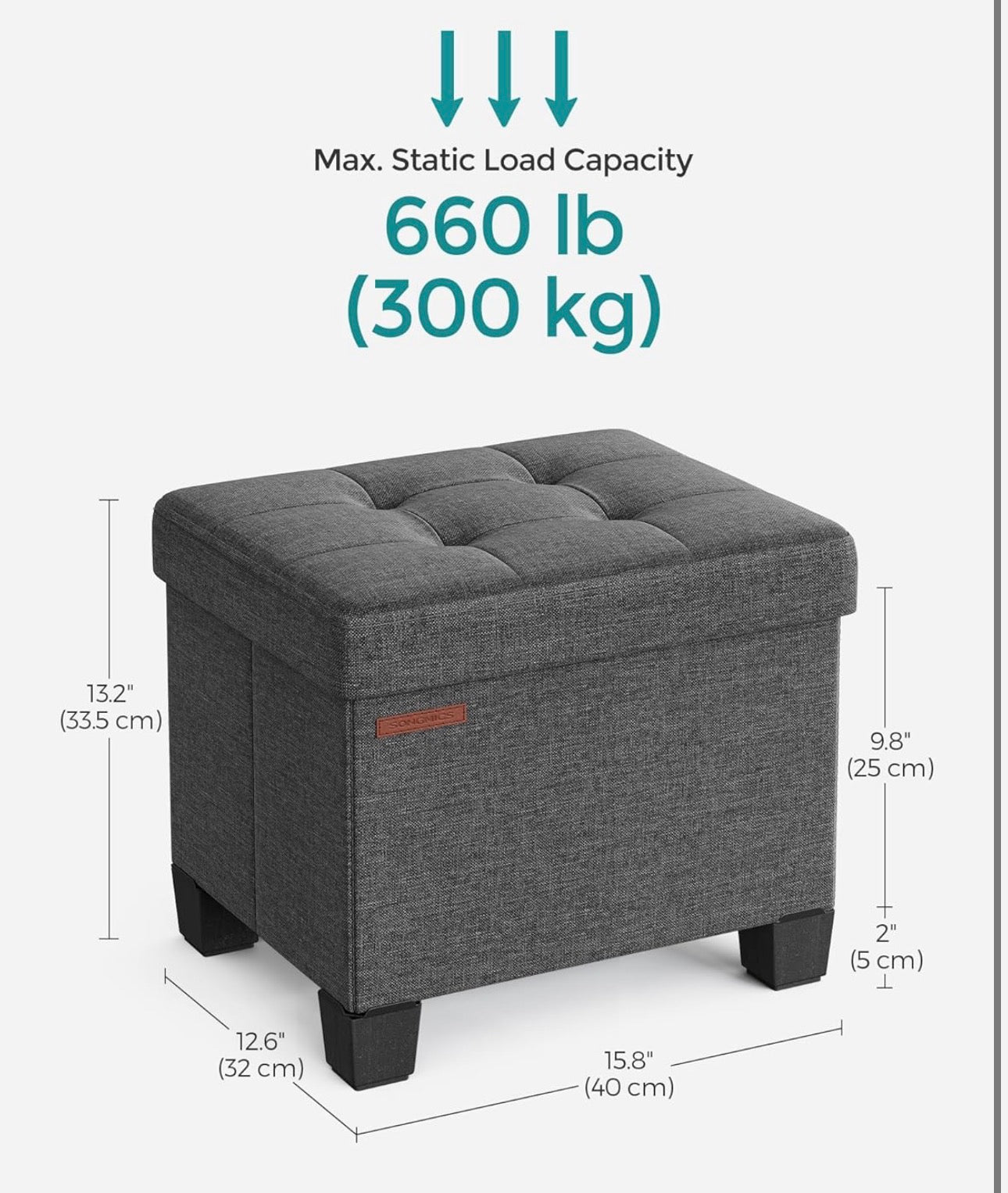 SONGMICS Small Ottoman Foot Rest with Storage