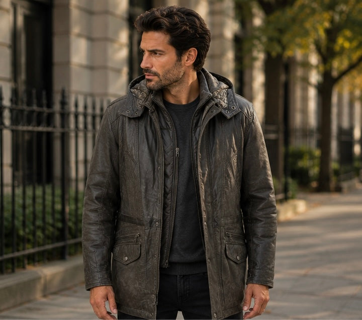 Men’s Hooded Leather Coat