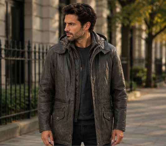 Men’s Hooded Leather Coat