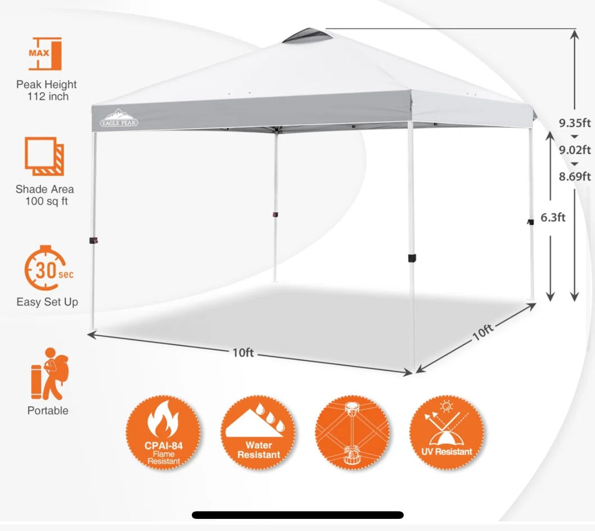 10×10 ft Pop-Up Canopy Tent with Wheeled Carry Bag & Sandbags – Heavy-Duty Steel Frame | UV & Water-Resistant